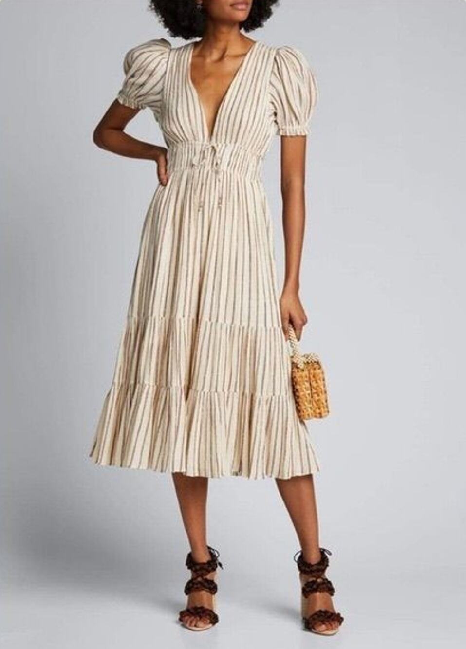 Ulla Johnson Zaria Metallic Stripe Tiered Midi Dress Size 4